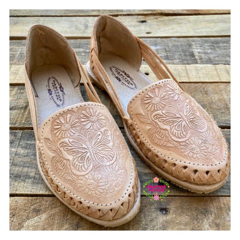 Mariposa hermosa - Butterfly Tooled Leather Flats