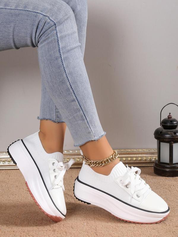 Women's Fashionable Lace Up Platform Sneakers, Casual Comfortable Breathable Grommet Eyelet Sports Shoes, Walking Shoes for Women, Female All-match Round Toe Shoes for Daily Wear