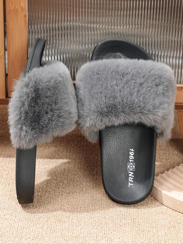 Women's Fashionable Solid Color Fluffy Plush Flat Slippers, Casual Soft Comfortable Home Slippers for Daily Wear, Perfect for Women & Girls for Indoor and Outdoor