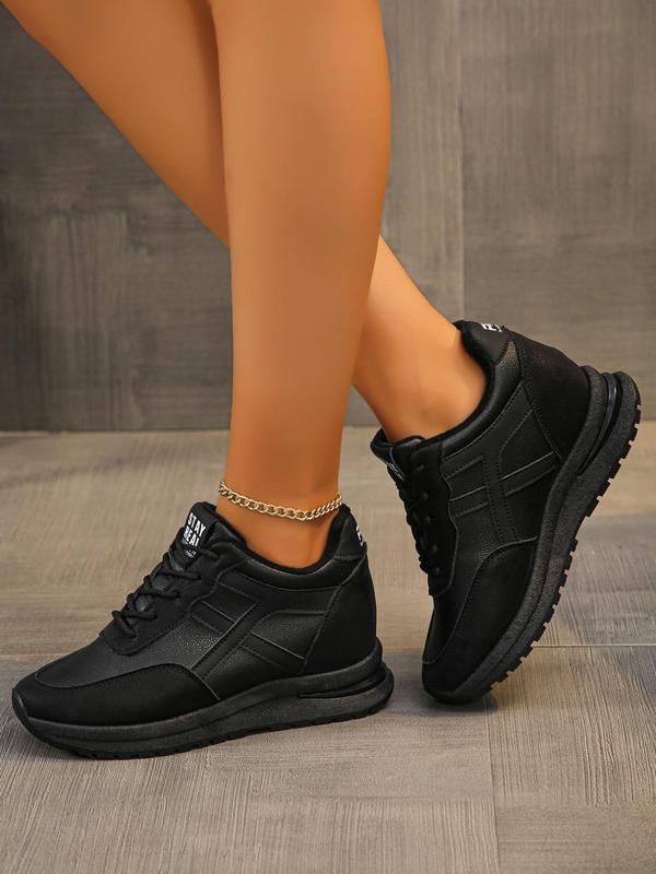 Women's Fashionable Letter & Striped Pattern Lace Up Platform Sneakers, Casual Comfortable Warm Sports Shoes for Winter, Female All-match Round Toe Shoes for Daily Wear