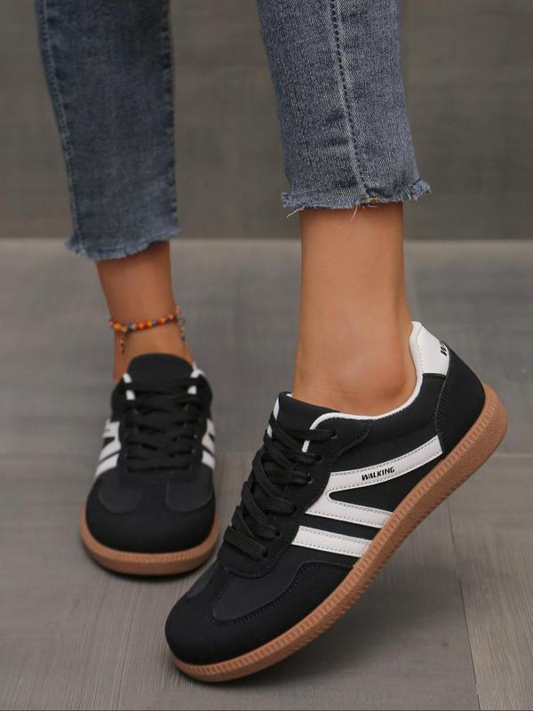 Women's Fashionable Striped Lace Up Low Top Sneakers, Casual Comfortable Sports Shoes for Daily Wear, Female All-match Round Toe Shoes for Daily Wear