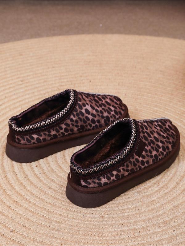 Women's Fashion Leopard Print Slippers, Casual Comfortable Home Slippers, Fluffy Warm Slippers for Indoor & Outdoor Use for Fall & Winter