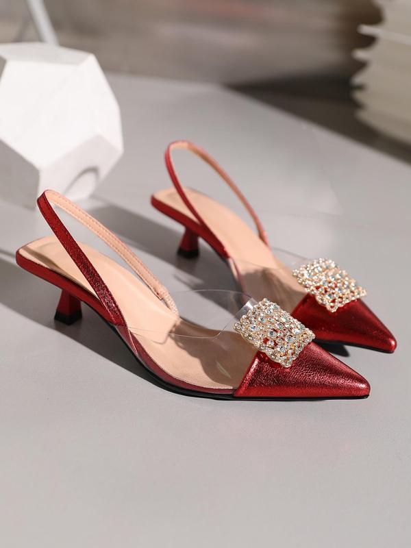 Women's Rhinestone Decorated Pointed Toe High Heel Shoes, Elegant Slingback Shoes for Party, Banquet, Fashionable Shoes for Daily Wear