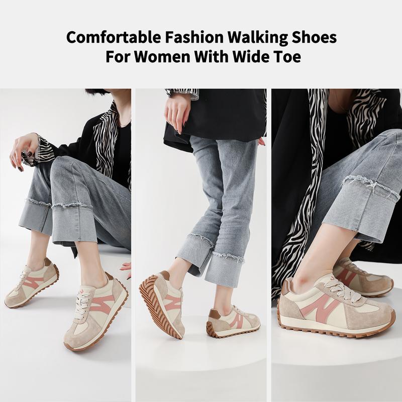 SOMILISS Wide Toe Box Shoes for Women Mircrofiber Leather Suede Patchwork Non-Slip Casual Walking Shoes Comfortable Gym Tennis Running Shoes Workout Womens Fashion Sneakers