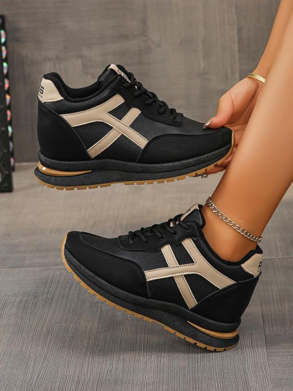 Women's Fashionable Letter & Striped Pattern Lace Up Platform Sneakers, Casual Comfortable Warm Sports Shoes for Winter, Female All-match Round Toe Shoes for Daily Wear