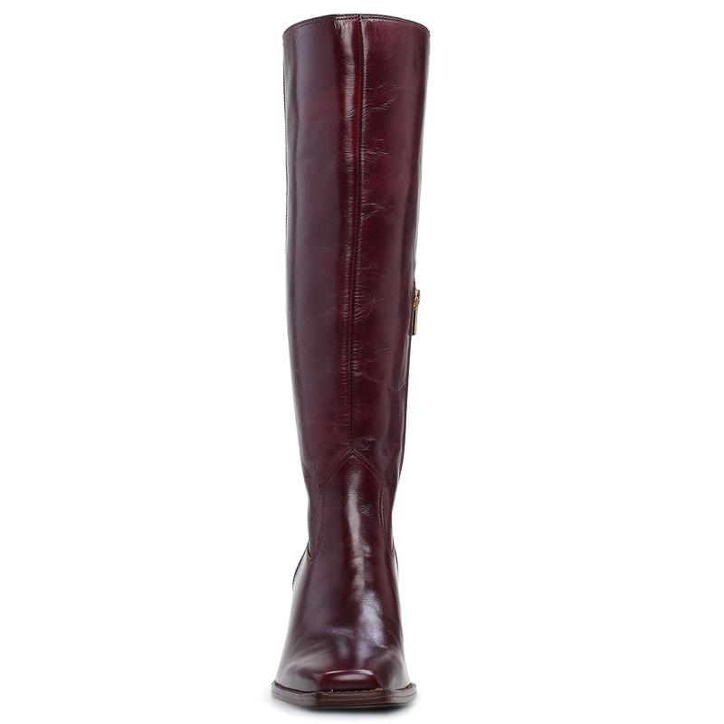 Dark Mahogany Women's Knee High Boots with Zipper Burgundy Chunky Block Heel Long Boots for Women Casual Square Toe Wide Calf Boots Low Heel Womens Boots