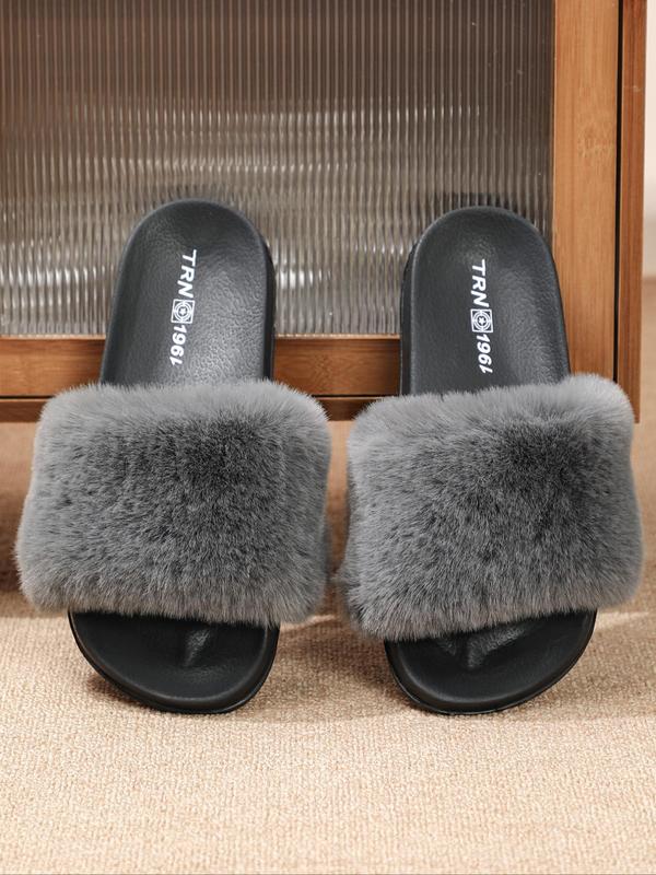 Women's Fashionable Solid Color Fluffy Plush Flat Slippers, Casual Soft Comfortable Home Slippers for Daily Wear, Perfect for Women & Girls for Indoor and Outdoor