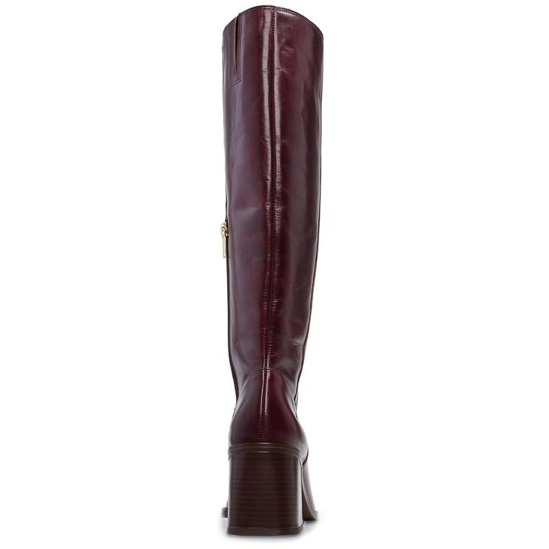 Dark Mahogany Women's Knee High Boots with Zipper Burgundy Chunky Block Heel Long Boots for Women Casual Square Toe Wide Calf Boots Low Heel Womens Boots