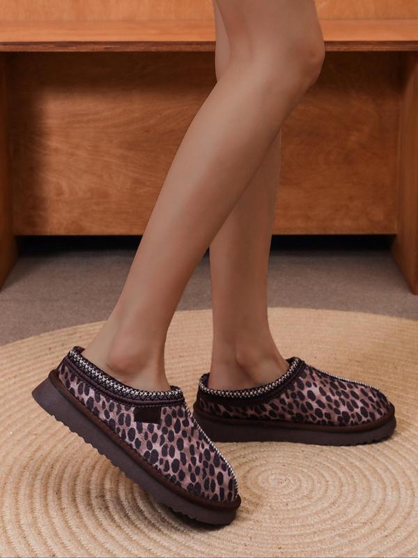 Women's Fashion Leopard Print Slippers, Casual Comfortable Home Slippers, Fluffy Warm Slippers for Indoor & Outdoor Use for Fall & Winter