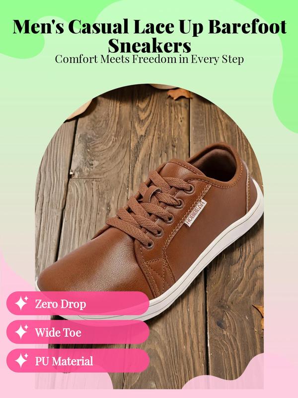 Men's Casual Lace Up Low Top Bare Foot Shoes As Gift, Designer Sneakers for Men 2024, Summer 2024 Comfortable Walking Designer Walking Casual Shoes for Daily Footwear, Fall Outfits, Earthtone Fall Freshness