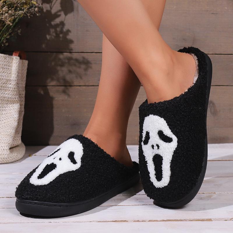 Halloween House Slippers for Women, Soft Plush Comfy Halloween Slippers Slip-on Cozy Indoor Outdoor Slippers