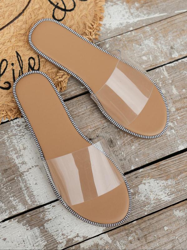 Women's Summer Fashionable Flat Slides Slippers, Non-slip Transparent Wide Band Outdoor Slippers, Comfortable Slippers for Beach, Summer 2024 Trendy Flat Sandals