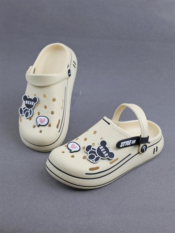 Women's Cute Cartoon Bear Pattern Clogs, Casual Comfortable Hollow Out Design Clogs, Fashionable Clogs for Indoor & Outdoor Wear