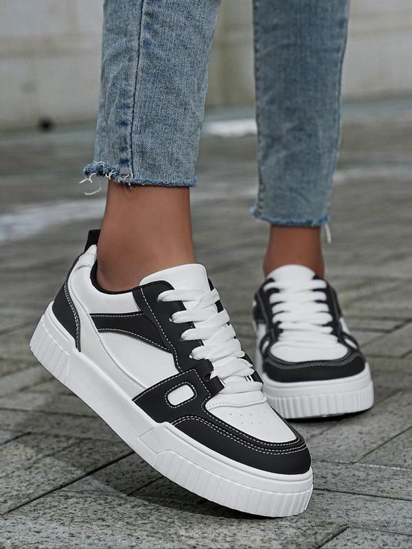 Women's Fashion Colorblock Lace Up Low Top Sneakers, Casual Comfortable Lightweight Non-slip Flat Shoes, Female All-match Round Toe Shoes for Daily Life