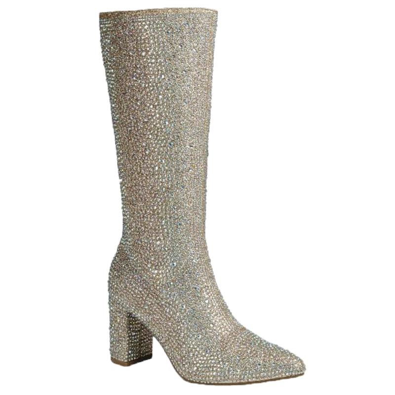 ICEBERG-22 WOMENS Boots Rhinestone Embellished Pointed Close Toe With Side Zipper