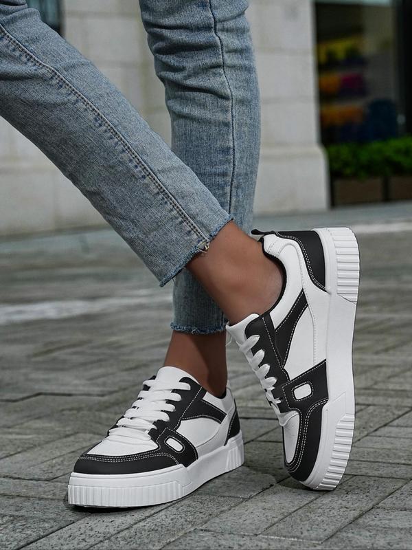 Women's Fashion Colorblock Lace Up Low Top Sneakers, Casual Comfortable Lightweight Non-slip Flat Shoes, Female All-match Round Toe Shoes for Daily Life