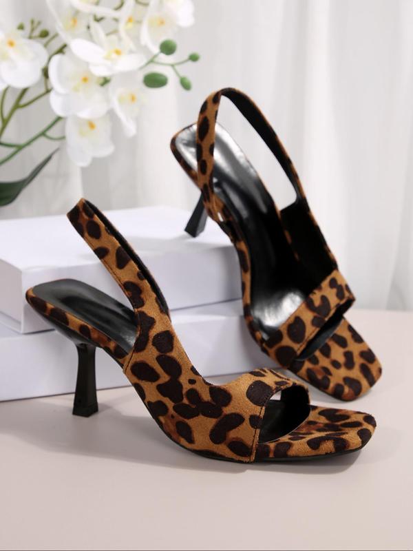 Fashion Leopard Print Stiletto Heeled Sandals, Elegant Square Toe High Heel Sandals for Party, Banquet, Trendy All-match & Exquisite Heels for Women