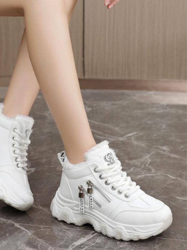 Women's Fashionable Lace Up Platform Sneakers, Casual Comfortable Round Toe Sports Shoes for Daily Wear, Female All-match Shoes for Fall & Winter