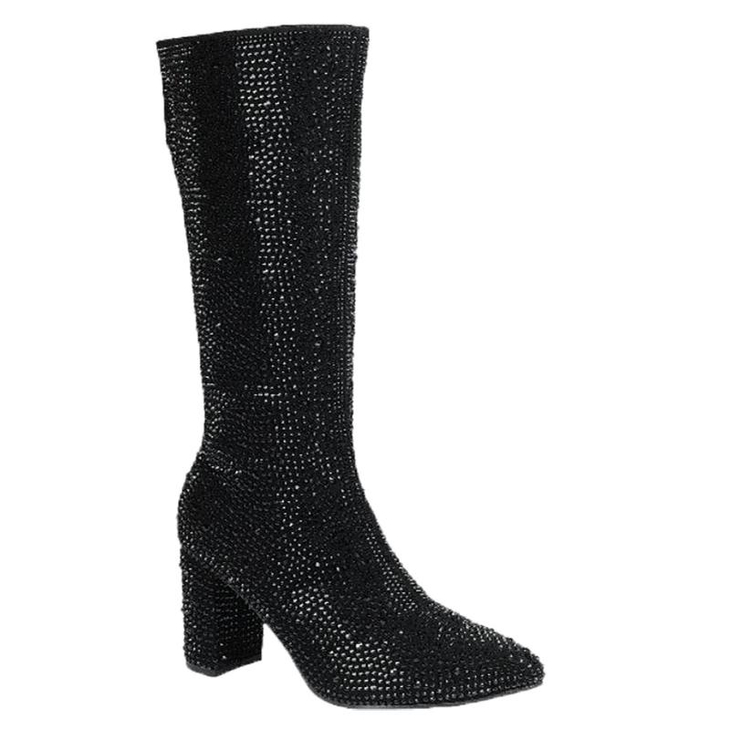 ICEBERG-22 WOMENS Boots Rhinestone Embellished Pointed Close Toe With Side Zipper