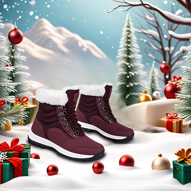 Women's Velvet Thicken High Quality Warm Snow Boots, Winter Outdoors Non-Slip Waterproof Walking Shoes, Autumn and Winter Camping Shoes