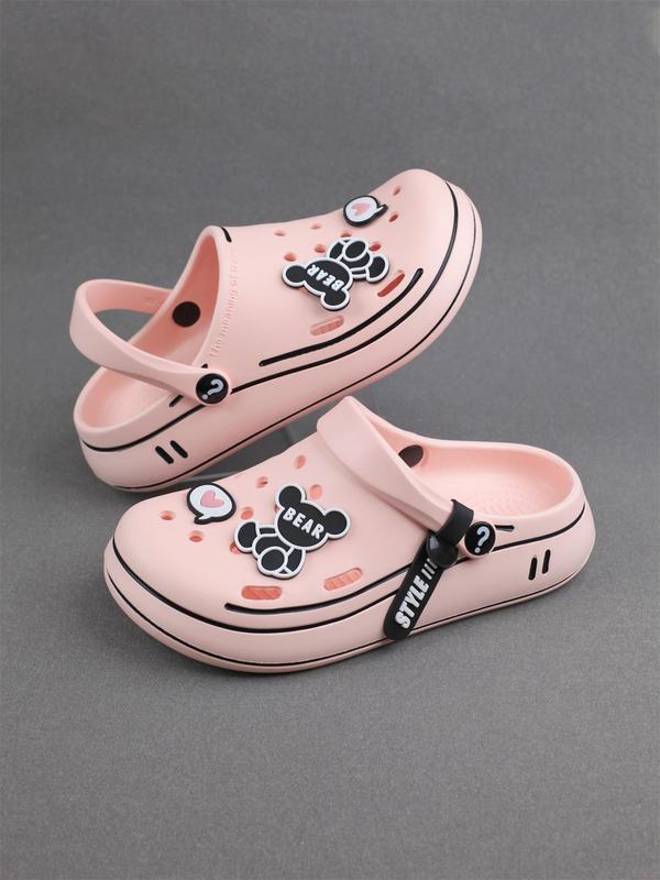 Women's Cute Cartoon Bear Pattern Clogs, Casual Comfortable Hollow Out Design Clogs, Fashionable Clogs for Indoor & Outdoor Wear