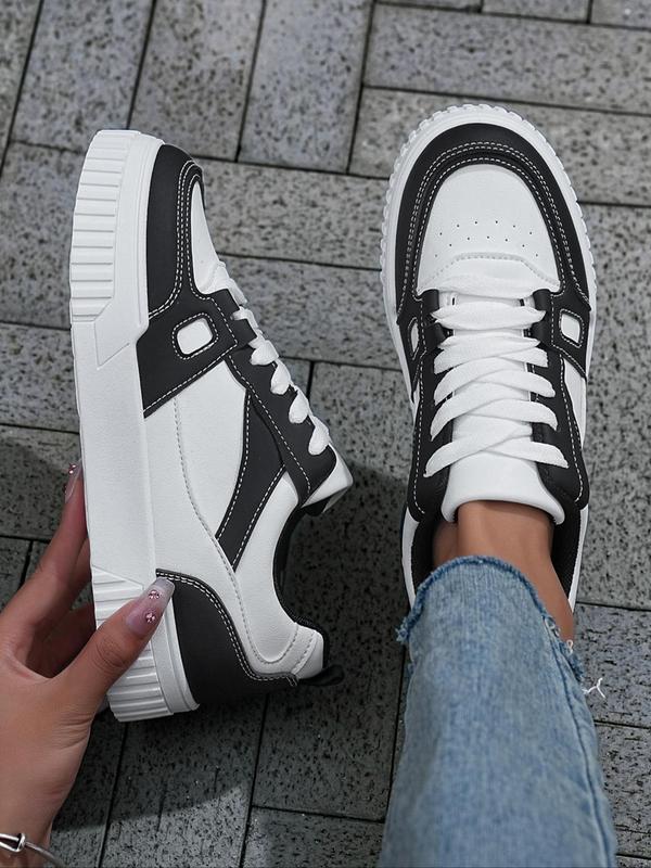 Women's Fashion Colorblock Lace Up Low Top Sneakers, Casual Comfortable Lightweight Non-slip Flat Shoes, Female All-match Round Toe Shoes for Daily Life