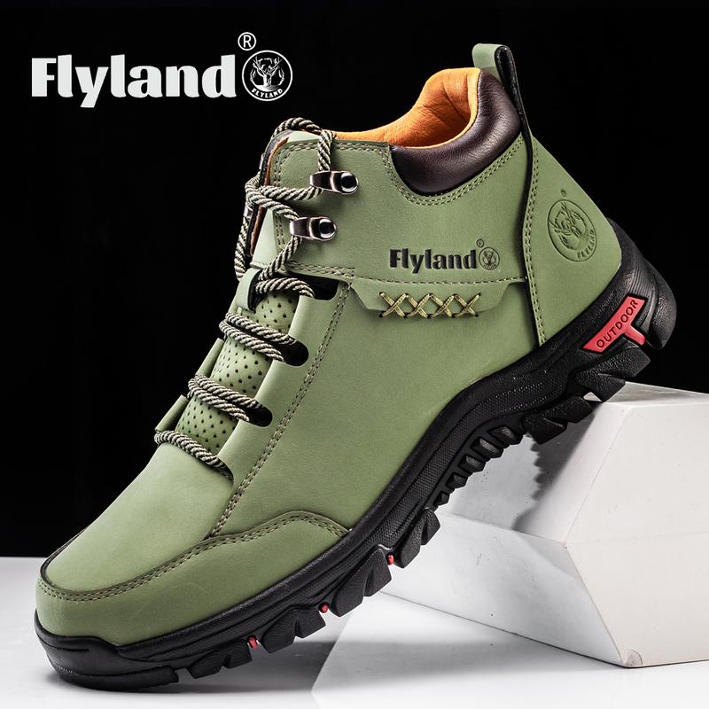 FLYLAND Men's Classical Vintage Genuine Leather Chukka Boots Casual Outdoor Shoe Dress Boots Walking Shoes