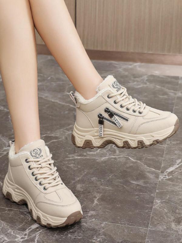 Women's Fashionable Lace Up Platform Sneakers, Casual Comfortable Round Toe Sports Shoes for Daily Wear, Female All-match Shoes for Fall & Winter