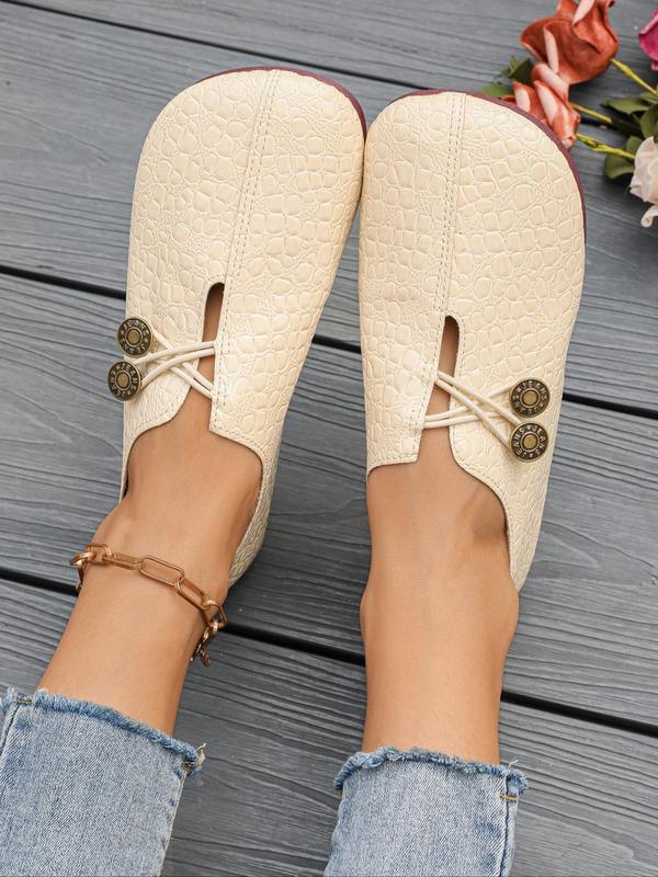 Women's Fashionable Crocodile Embossed Button Decorated Flat Shoes, Casual Comfortable Round Toe Shoes for Daily Wear, Lightweight Breathable Shoes for All Seasons