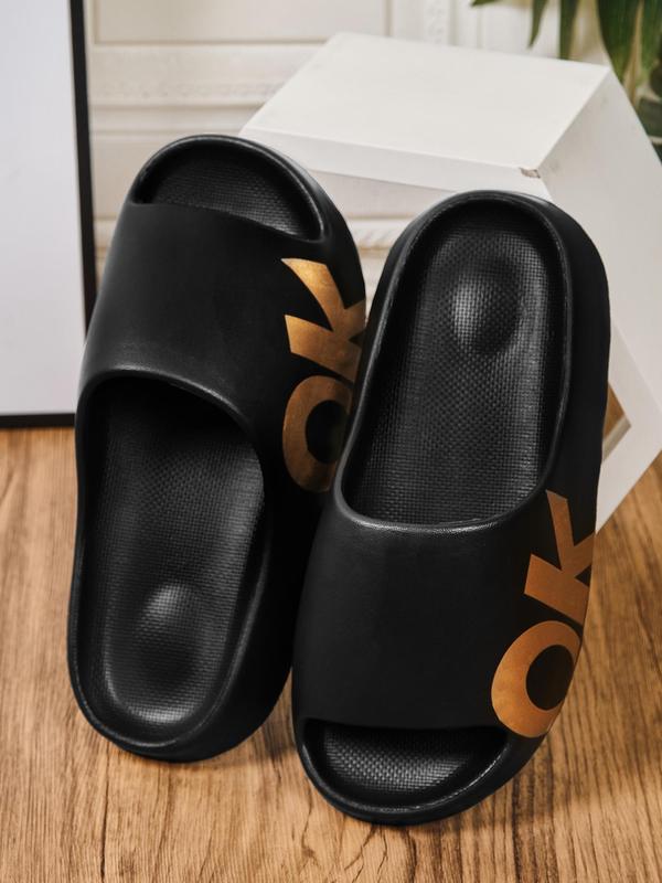 Casual Letter Graphic Slides for Men, Lightweight Comfortable Slippers for Boy Daily Footwear, Soft Non-slip House Slippers for Indoor and Outdoor