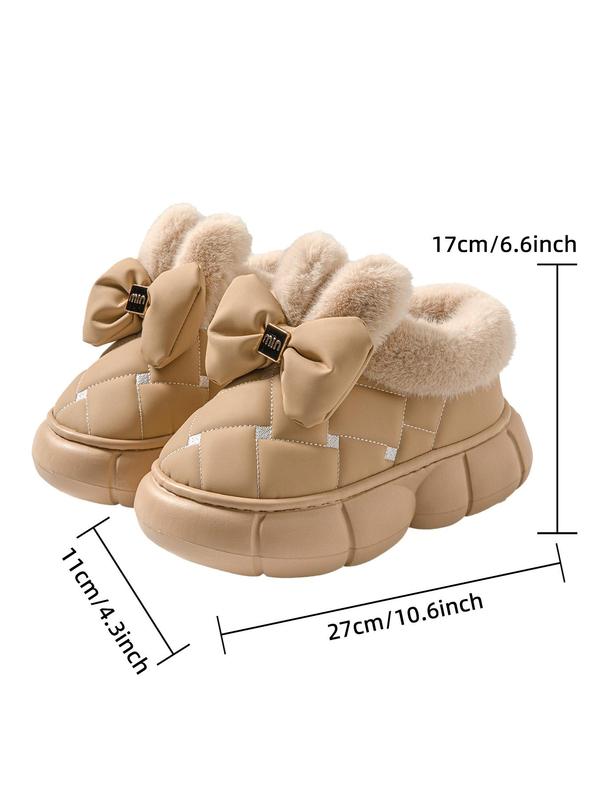 Women's Cute Bowknot Design Plush Lined Slipper Boots, Casual Soft Comfortable Home Slippers, Thick Sole Waterproof Warm Shoes for Indoor & Outdoor Use for Fall & Winter Fluffy Slippers