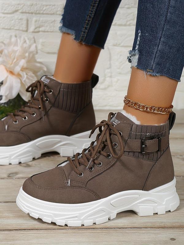 Women's Solid Color Belted Design Ankle Boots, Casual Warm Snow Boots for Fall & Winter, Female All-match Trendy Shoes for Daily Wear