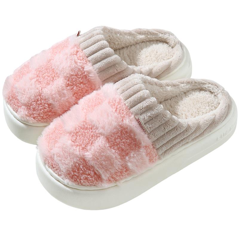 Cotton slippers for women, anti slip cashmere for warmth, monthly slippers for indoor home, cute and fluffy cotton mop walking shoes slide