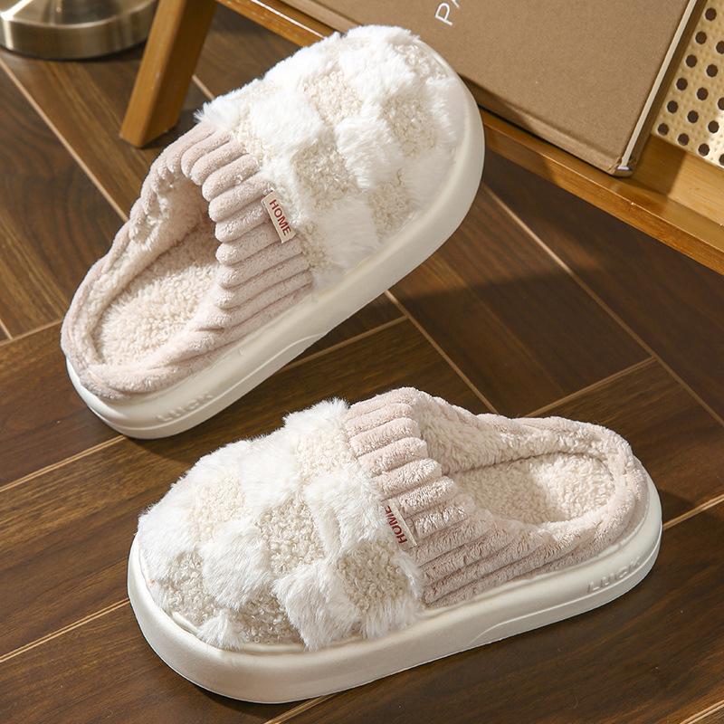 Cotton slippers for women, anti slip cashmere for warmth, monthly slippers for indoor home, cute and fluffy cotton mop walking shoes slide