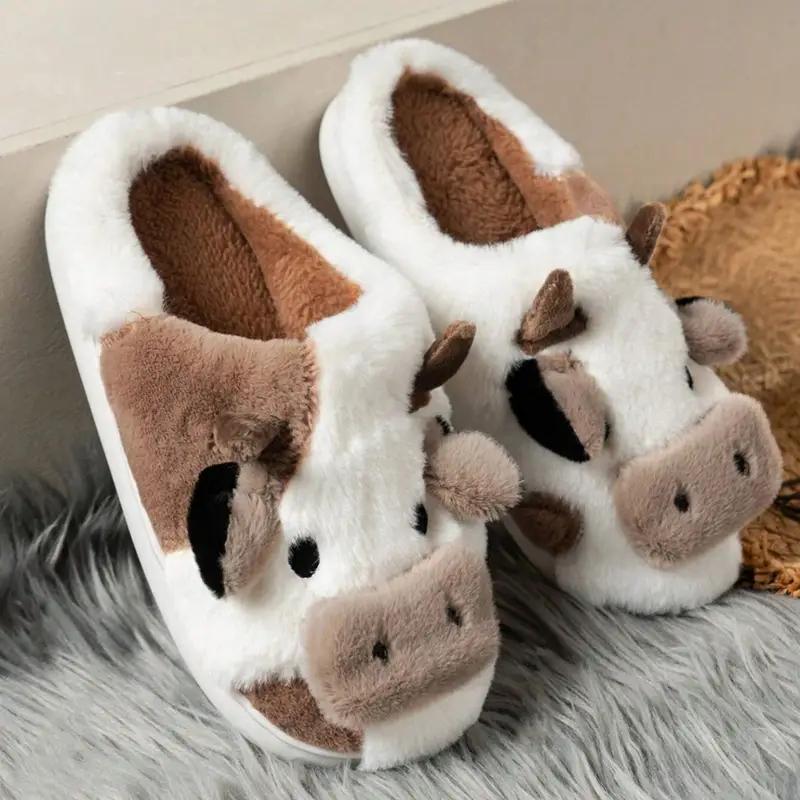 Cotton slippers for women,Cute Cow House Slippers, Warm Plush Lined Home Slippers, Cozy Indoor Shoes Footwear Flipflop