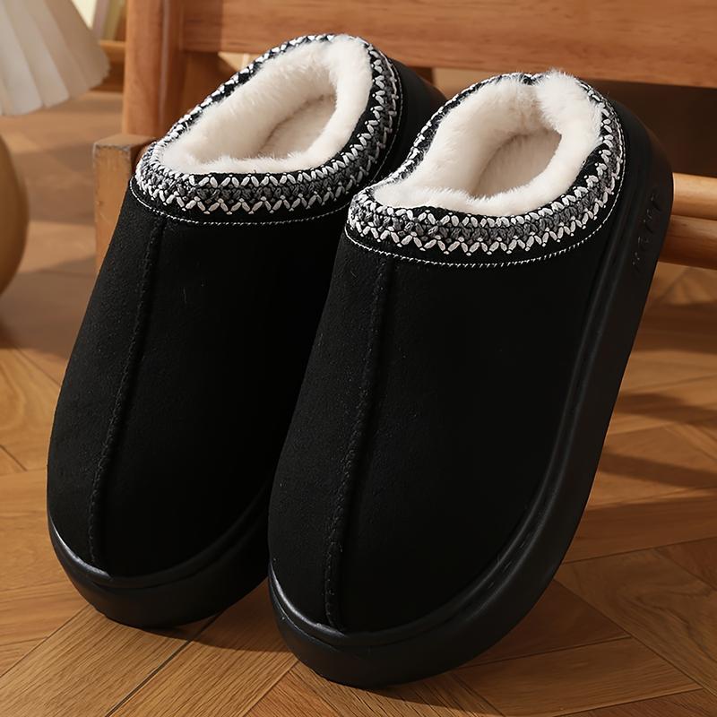 Casual Flannel Slippers for Women and Men - Solid Color Fabric Lined - Warm, Lightweight EVA Sole Indoor House Shoes - All-Season Comfort with Anti-Slip Thick Bottom - Easy Hand Wash