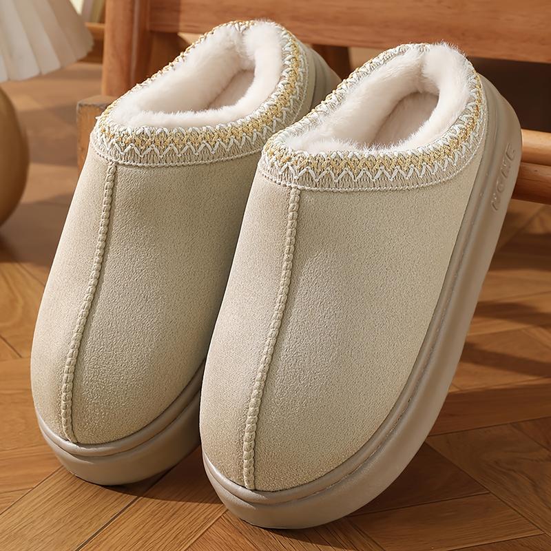 Casual Flannel Slippers for Women and Men - Solid Color Fabric Lined - Warm, Lightweight EVA Sole Indoor House Shoes - All-Season Comfort with Anti-Slip Thick Bottom - Easy Hand Wash