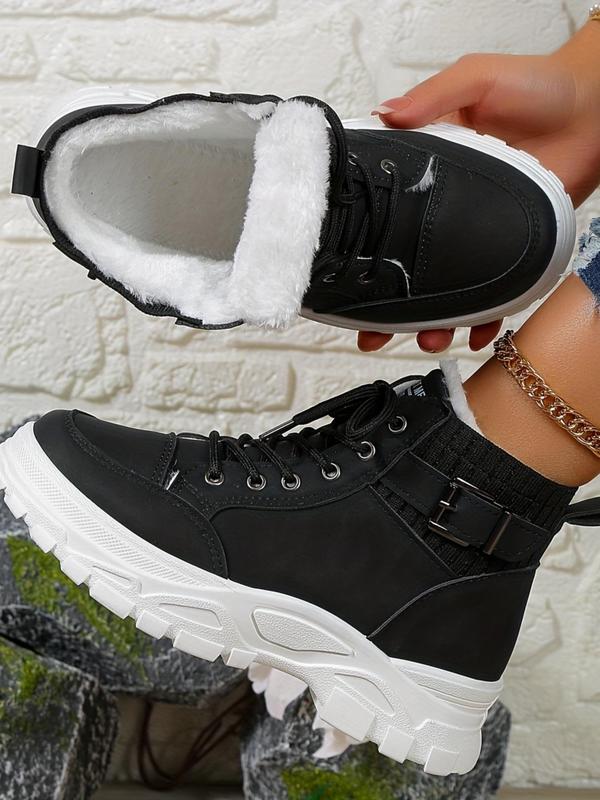 Women's Solid Color Belted Design Ankle Boots, Casual Warm Snow Boots for Fall & Winter, Female All-match Trendy Shoes for Daily Wear