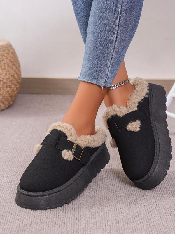 Women's Solid Color Plush Lined Snow Boots, Casual Comfortable Slip on  Boots for Fall & Winter, Female All-match Round Toe Shoes for Daily Wear