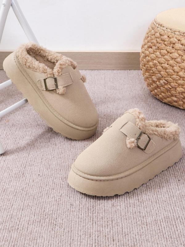 Women's Solid Color Plush Lined Snow Boots, Casual Comfortable Slip on  Boots for Fall & Winter, Female All-match Round Toe Shoes for Daily Wear