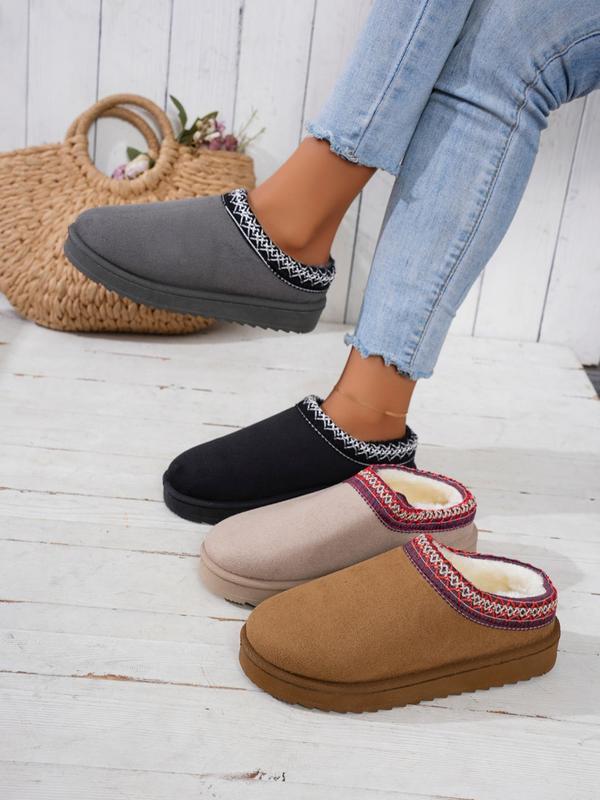 Women's Solid Color Plush Lining Slippers, 2024 New Style Casual Soft Comfortable Home Slippers, Warm Slippers for Indoor & Outdoor Use for Fall & Winter, Fall Shoes for Women