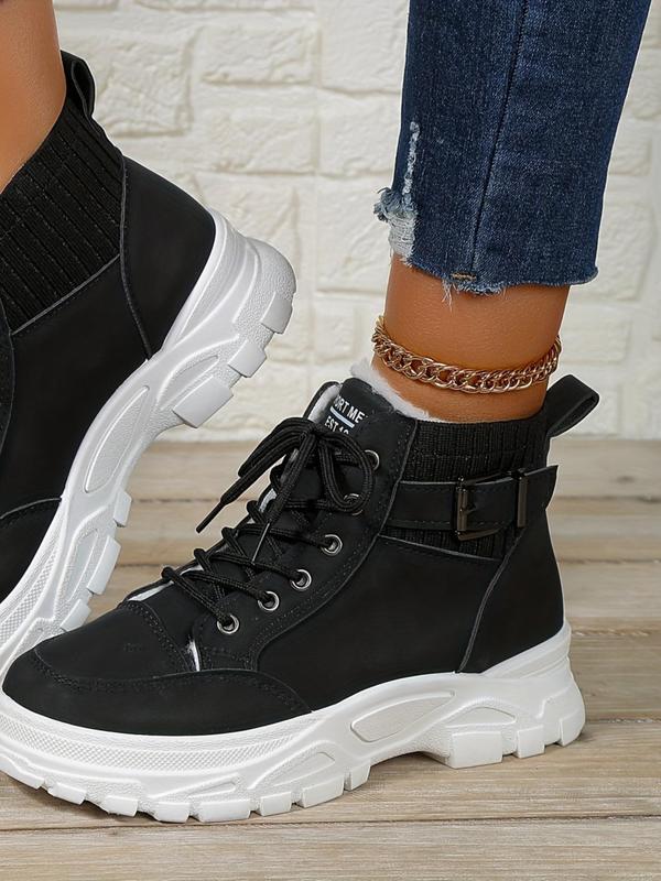 Women's Solid Color Belted Design Ankle Boots, Casual Warm Snow Boots for Fall & Winter, Female All-match Trendy Shoes for Daily Wear