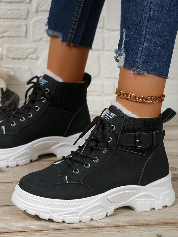 Women's Solid Color Belted Design Ankle Boots, Casual Warm Snow Boots for Fall & Winter, Female All-match Trendy Shoes for Daily Wear