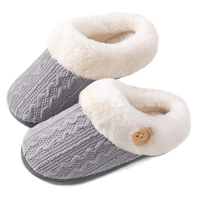 Women's Cozy Memory Foam Slippers,Fuzzy Wool-Like Plush Fleece Lined House Slippers Indoor Outdoor Slippers With Anti-Skid Rubber Sole