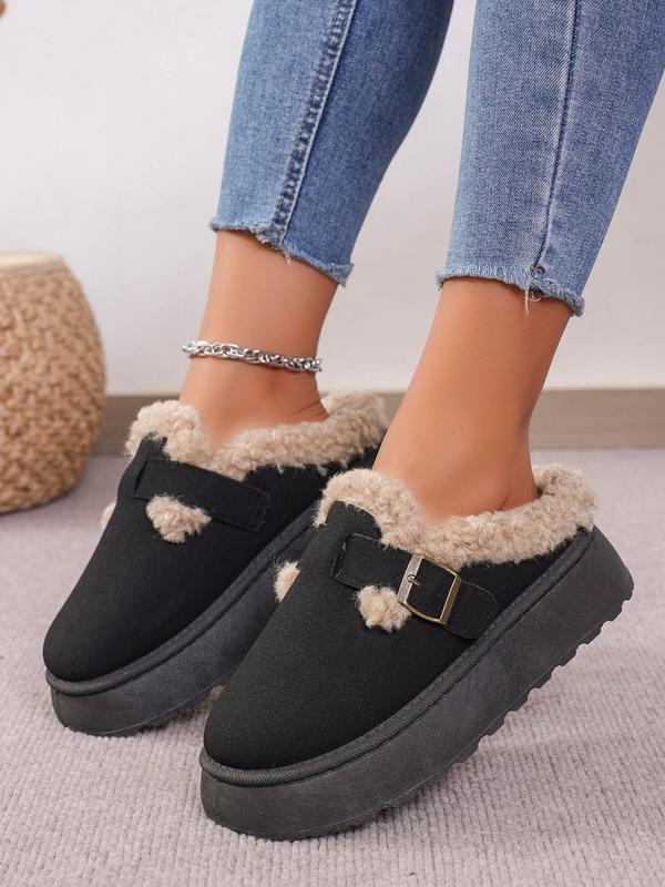 Women's Solid Color Plush Lined Snow Boots, Casual Comfortable Slip on  Boots for Fall & Winter, Female All-match Round Toe Shoes for Daily Wear