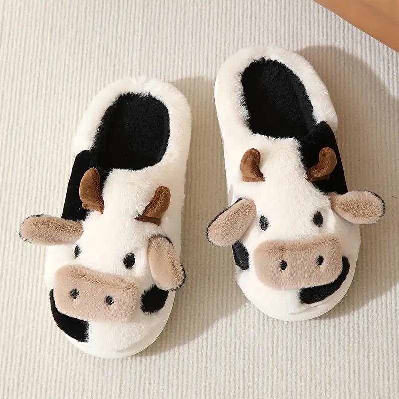 Cotton slippers for women,Cute Cow House Slippers, Warm Plush Lined Home Slippers, Cozy Indoor Shoes Footwear Flipflop