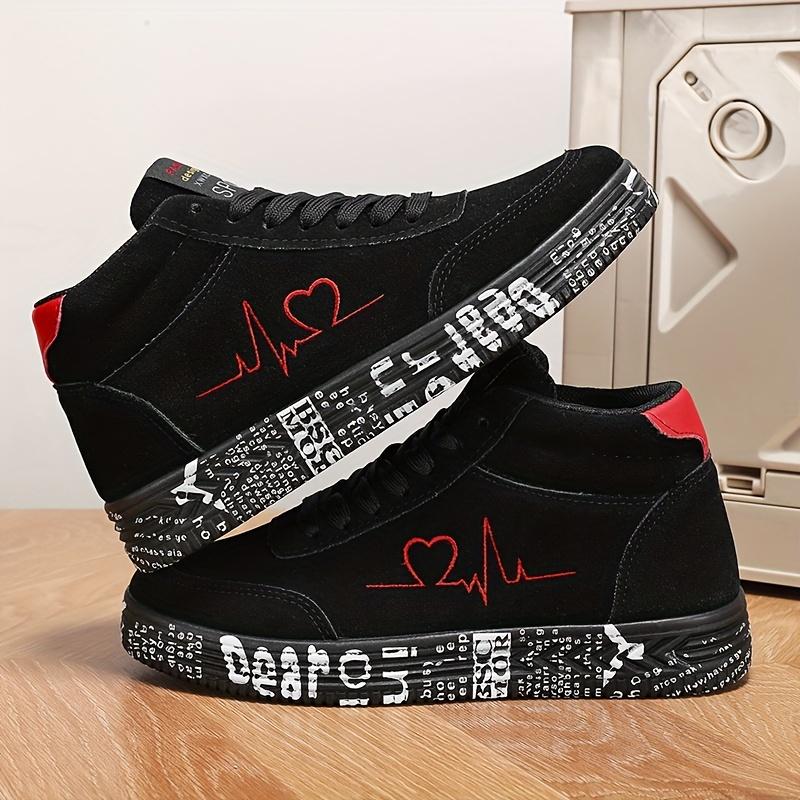 Women's Solid Color Casual Sneaker, Heart Shape Printed Soft Back Thick Back Skateboard Shoes, Valentine's Day Low-Top Shoes