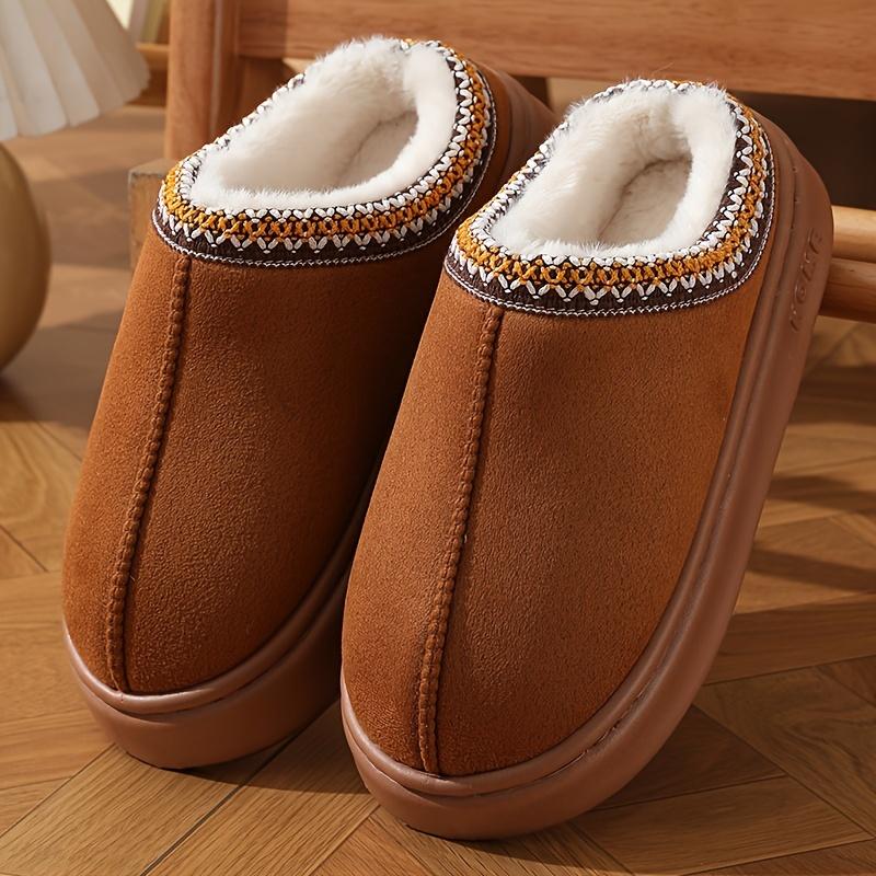 Casual Flannel Slippers for Women and Men - Solid Color Fabric Lined - Warm, Lightweight EVA Sole Indoor House Shoes - All-Season Comfort with Anti-Slip Thick Bottom - Easy Hand Wash