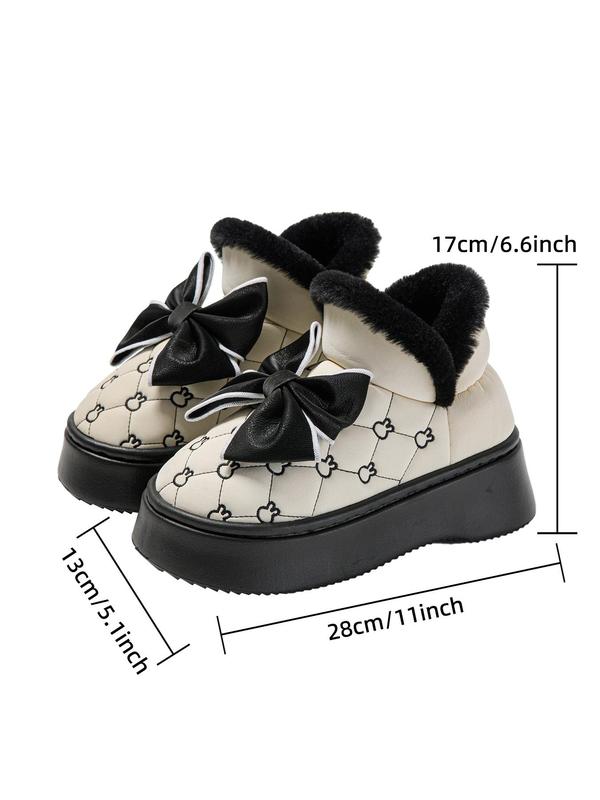 Women's Cute Bow Decor Plush Lined Snow Boots, Casual Comfortable Thick Sole Ankle Boots, Warm Boots for Indoor & Outdoor Wear for Fall & Winter