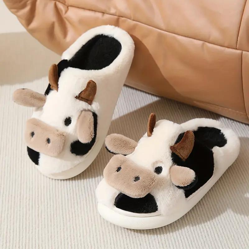 Cotton slippers for women,Cute Cow House Slippers, Warm Plush Lined Home Slippers, Cozy Indoor Shoes Footwear Flipflop